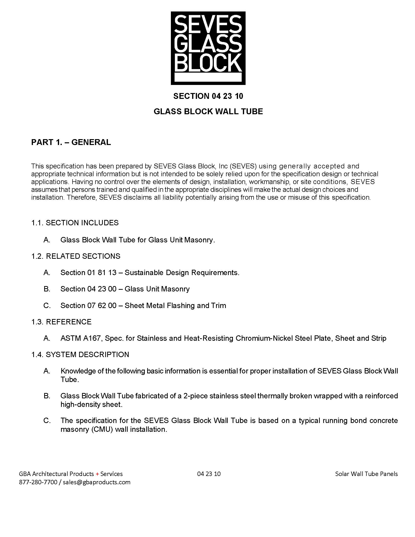 Solar Wall Tubes Specs